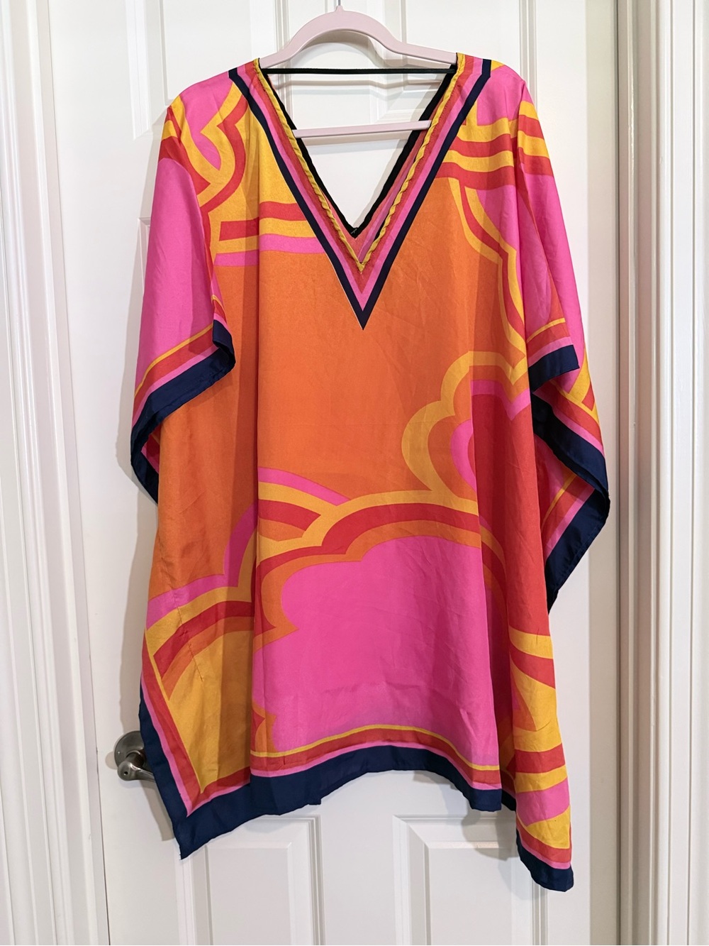 Bijoux Terner Pink, Orange & Yellow V-Neck Poncho Tunic